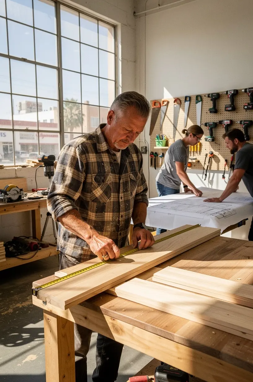 Custom shelving design workshop with installation services.